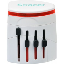 Adaptor priza Spacer, Universal, 2x USB, Alb